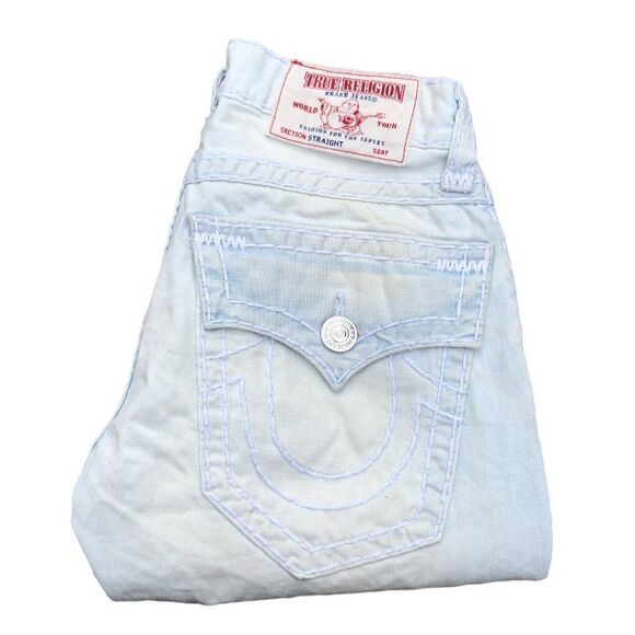 TRUE Religion Jeans Size 28 STRAIGHT SUPER T Blue/White - Picture 1 of 9